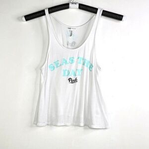 Pink Seas The Day Racer Back Tank Top Women's Size XS White Relaxed